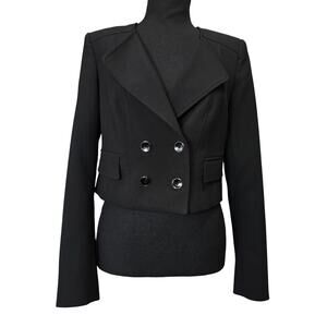 ⭐️NWOT White House Black Market Black Double Breasted Cropped Blazer Jacket Sz 2